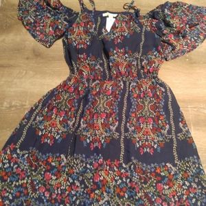 Blue Floral Off The Shoulder Dress